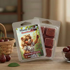 A black cherry wax melt style with a basket of cherries
