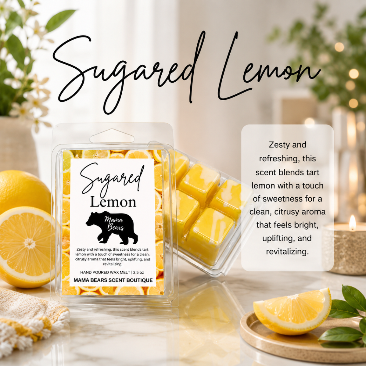 Sugared Lemon Wax Melt - Citrus, Sweet Sugar Scent