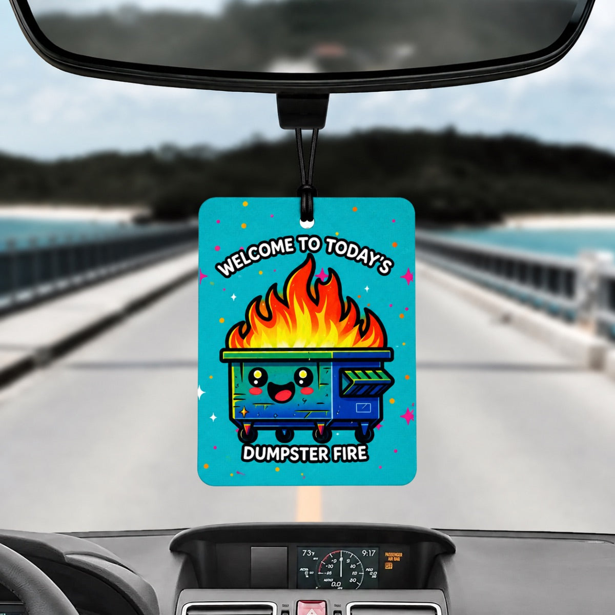 Dumpster Fire Reusable Felt Car Air Freshener and Scent Atomizer