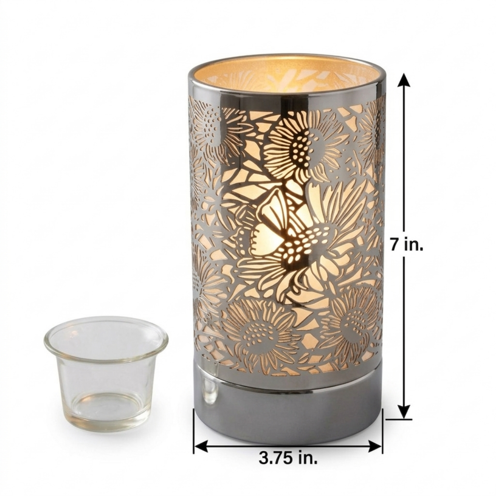 Silver Sunflower Touch Lamp - Wax Melt Warmer & Essential Oil Burner