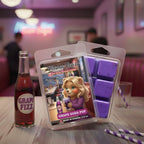 Grape soda pop wax melt styled in a diner.
