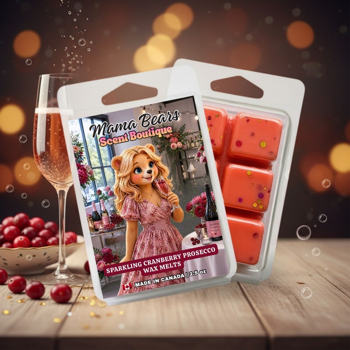 Sparkling Cranberry Prosecco Wax Melts - Cranberry, Champagne, White Peach Scent