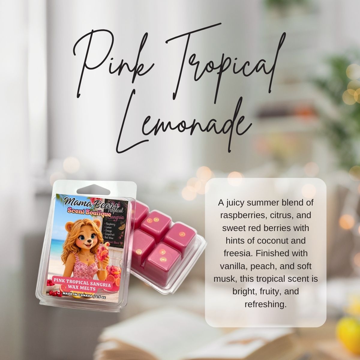 Pink Tropical Sangria Wax Melts - Raspberry, Lemon, Grapefruit Scent