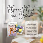 Packaging of Mama Bear's Social Boutique Moon Mist Ice Cream wax melts with product description text.