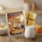 Packaged Oatmeal Milk and Honey wax melts from Mama Bears Scent Boutique with a bear character on a kitchen-themed label.