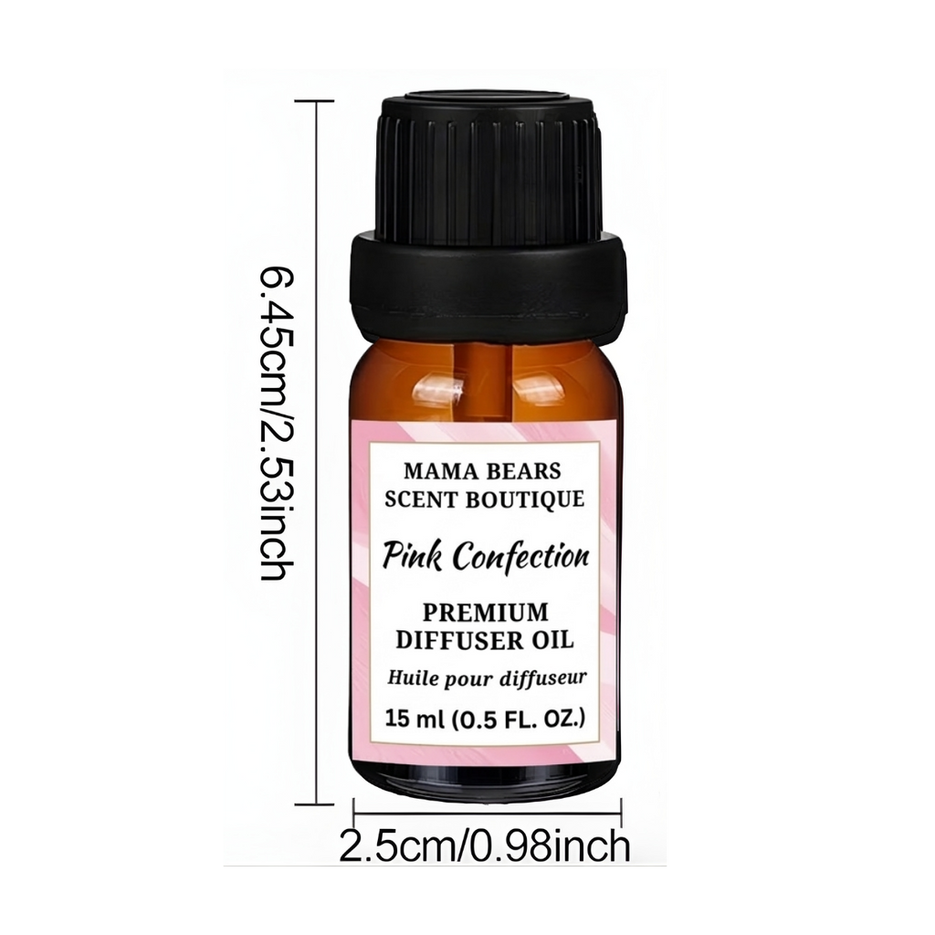Bottle of diffuser oil with dimensions labeled on a white background