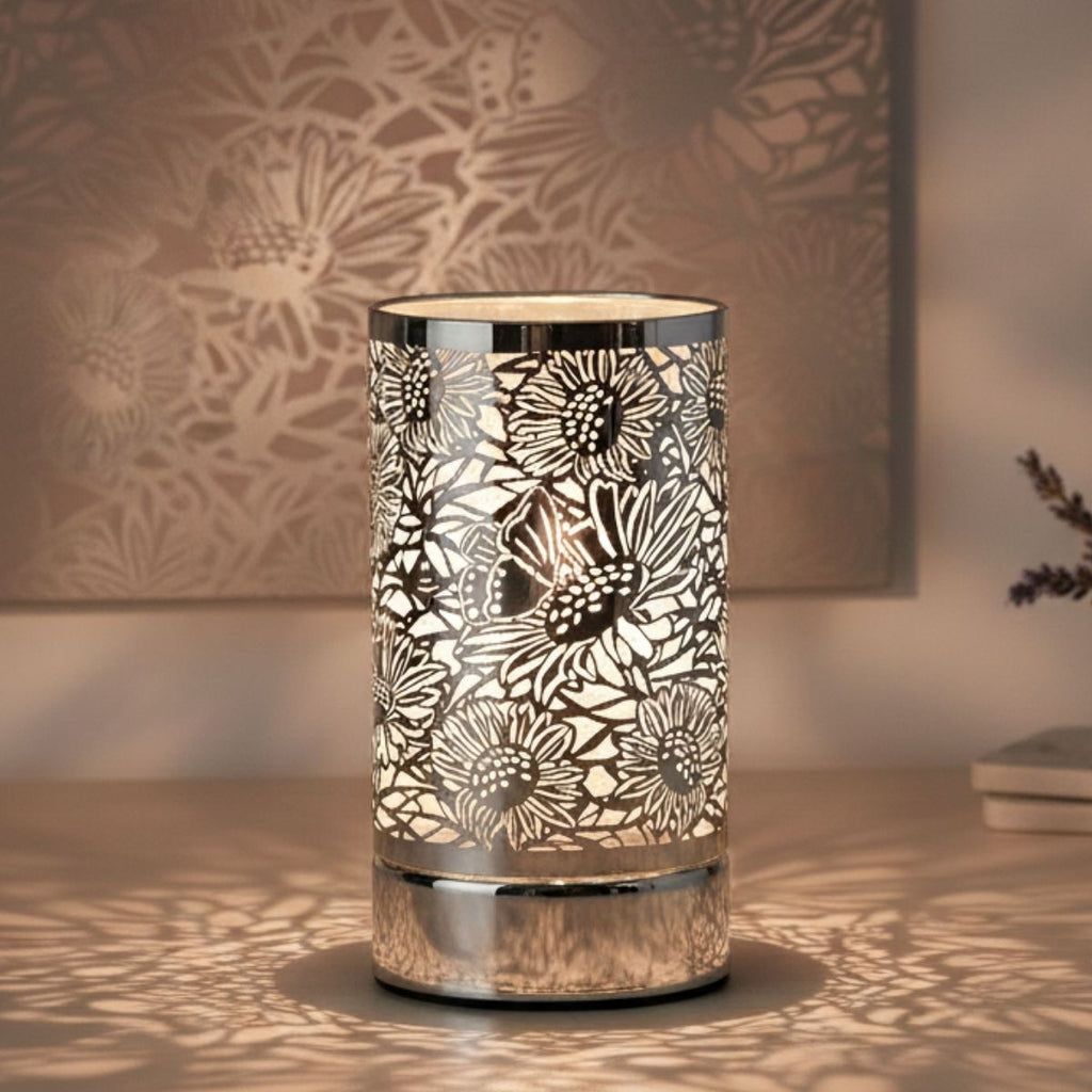 Silver Sunflower Touch Lamp - Wax Melt Warmer & Essential Oil Burner
