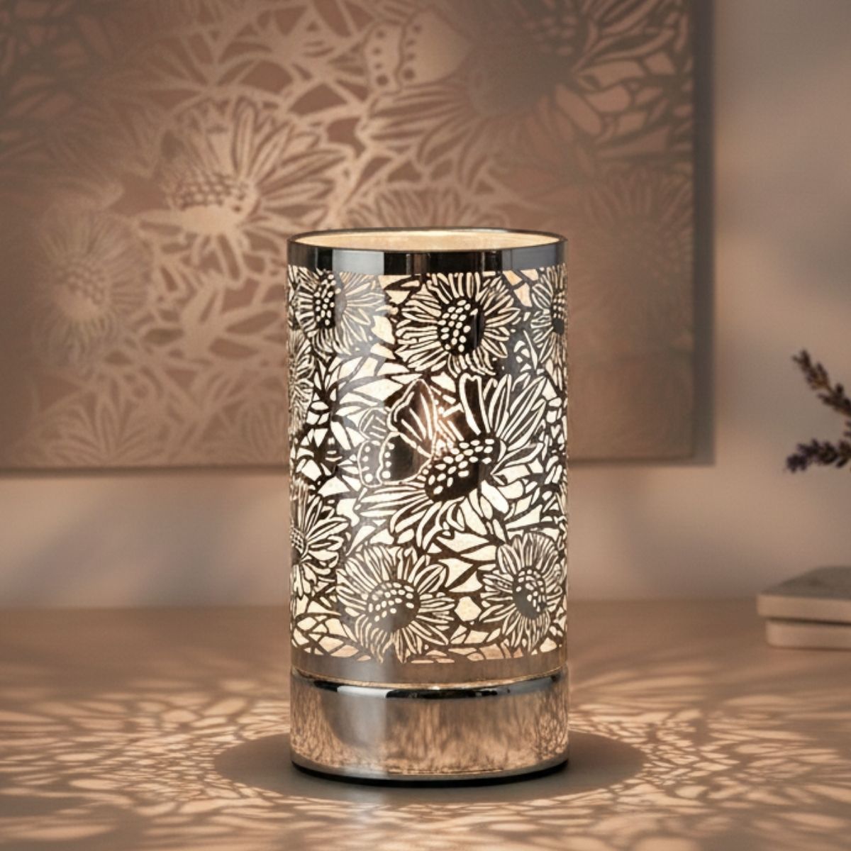 Silver Sunflower Touch Lamp - Wax Melt Warmer & Essential Oil Burner