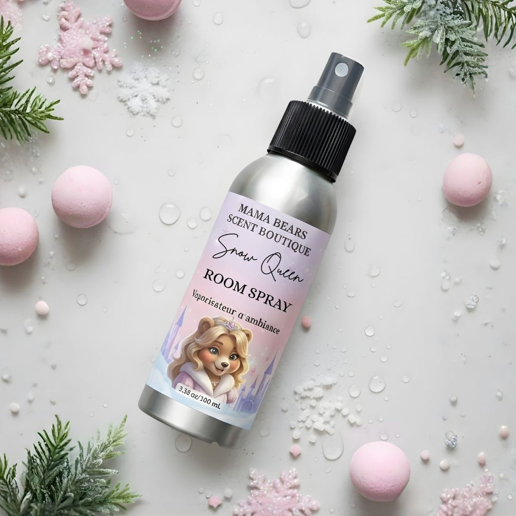 Snow Queen Room spray bottle with decorative elements on a light background