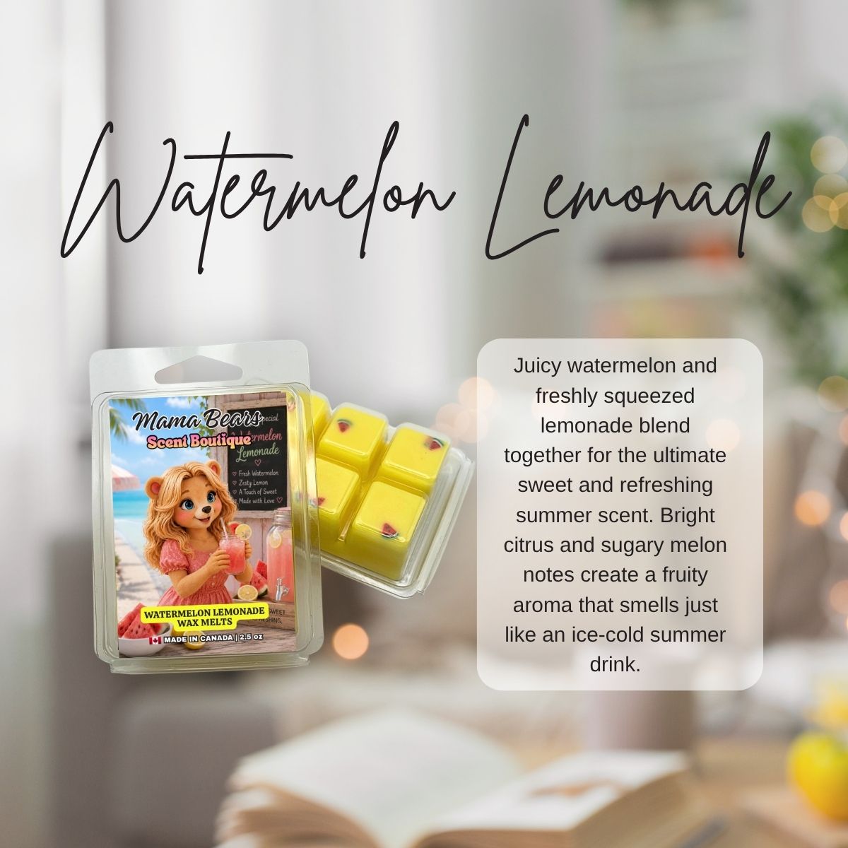 Watermelon lemonade description on a blurred background