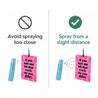 Diagram showing correct and incorrect ways to use a product with text on pink air freshener.